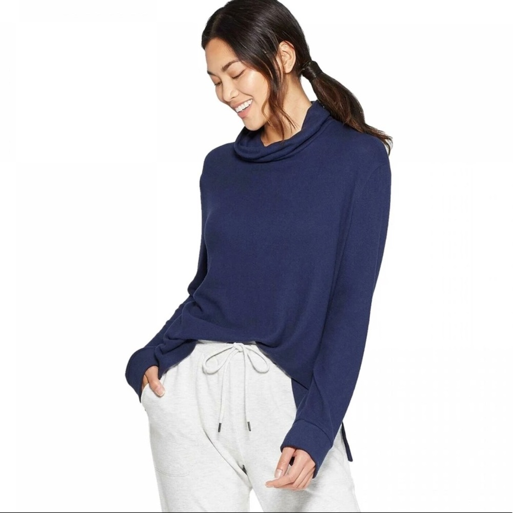 STARS ABOVE NAVY COWL NECK CASHMINK LOUNGE SHIRT